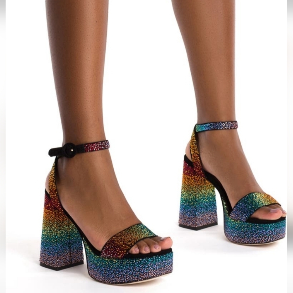 Larroudé Dolly Crystal Platform Ankle-Strap Sandals SZ 8.5 M NIB